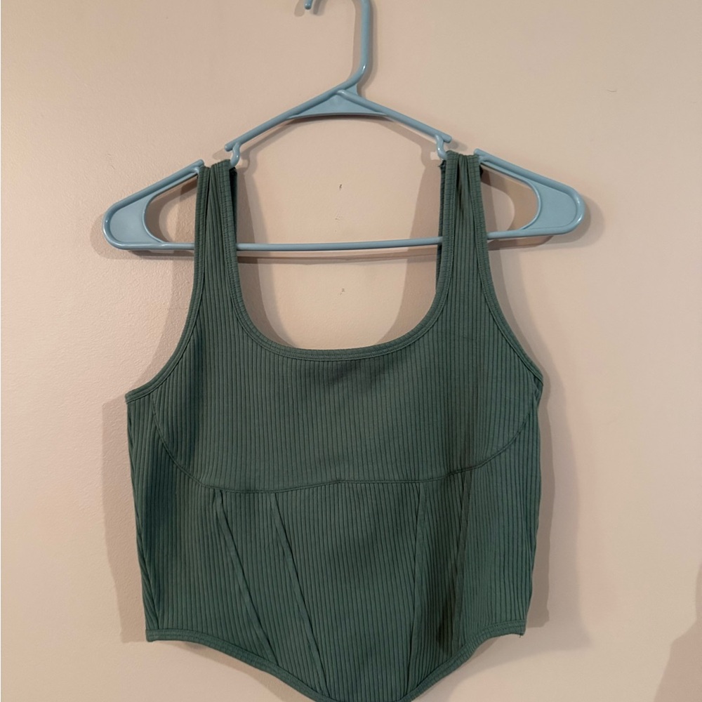 PINK Ribbed Square-Neck Tank Top - Green